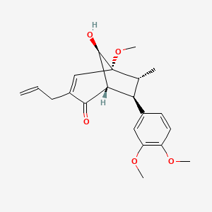 molecular formula C21H26O5 B1251598 (1S,5S,6R,7R,8R)-7-(3,4-dimethoxyphenyl)-8-hydroxy-5-methoxy-6-methyl-3-(prop-2-en-1-yl)bicyclo[3.2.1]oct-3-en-2-one 