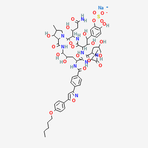 molecular formula C56H70N9NaO23S B12516026 sodium;[5-[2-[3-(3-amino-1-hydroxy-3-oxopropyl)-11,20,21,25-tetrahydroxy-15-(1-hydroxyethyl)-26-methyl-2,5,8,14,17,23-hexaoxo-18-[[4-[5-(4-pentoxyphenyl)-1,2-oxazol-3-yl]benzoyl]amino]-1,4,7,13,16,22-hexazatricyclo[22.3.0.09,13]heptacosan-6-yl]-1,2-dihydroxyethyl]-2-hydroxyphenyl] sulfate 