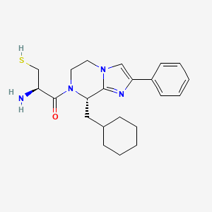 molecular formula C22H30N4OS B1251705 1-Propanone, 2-amino-1-((8S)-8-(cyclohexylmethyl)-5,6-dihydro-2-phenylimidazo(1,2-a)pyrazin-7(8H)-yl)-3-mercapto-, (2R)- CAS No. 195450-11-4