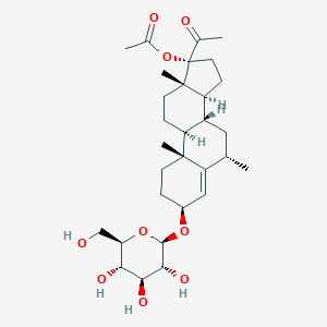 molecular formula C30H46O9 B125189 17alpha-Acetoxy-3beta-((beta-D-glucopyranosyl)oxy)-6alpha-methylpregn-4-en-20-one CAS No. 144356-81-0