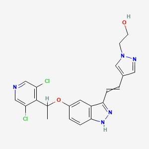 molecular formula C21H19Cl2N5O2 B12519455 2-[4-(2-{5-[1-(3,5-dichloropyridin-4-yl)ethoxy]-1H-indazol-3-yl}ethenyl)pyrazol-1-yl]ethanol 