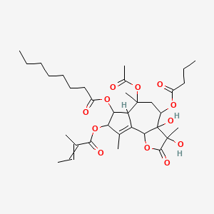 molecular formula C34H50O12 B12519959 Octanoic acid [6-acetyloxy-3,3a-dihydroxy-3,6,9-trimethyl-8-(2-methyl-1-oxobut-2-enoxy)-2-oxo-4-(1-oxobutoxy)-4,5,6a,7,8,9b-hexahydroazuleno[4,5-b]furan-7-yl] ester 