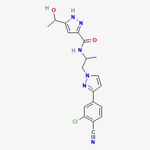 molecular formula C19H19ClN6O2 B12520394 N-{1-[3-(3-chloro-4-cyanophenyl)pyrazol-1-yl]propan-2-yl}-5-(1-hydroxyethyl)-2H-pyrazole-3-carboxamide 