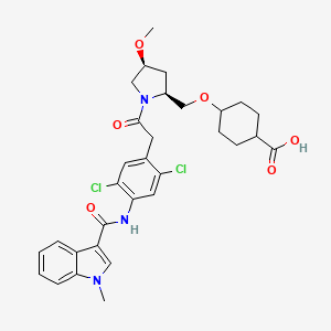 molecular formula C31H35Cl2N3O6 B12520731 Cyclohexanecarboxylic acid,4-[[(2S,4S)-1-[2-[2,5-dichloro-4-[[(1-methyl-1H-indol-3-yl)carbonyl]amino]phenyl]acetyl]-4-methoxy-2-pyrrolidinyl]Methoxy]-,trans- CAS No. 793669-59-7