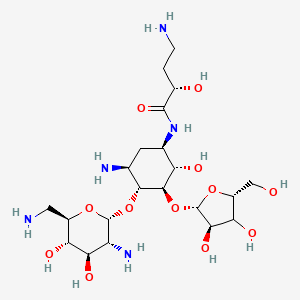 (2S)-4-amino-N-[(1R,2S,3R,4R,5S)-5-amino-4-[(2R,3R,4R,5S,6R)-3-amino-6-(aminomethyl)-4,5-dihydroxyoxan-2-yl]oxy-3-[(2S,3R,5R)-3,4-dihydroxy-5-(hydroxymethyl)oxolan-2-yl]oxy-2-hydroxycyclohexyl]-2-hydroxybutanamide