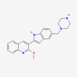 molecular formula C23H24N4O B12521249 Quinoline, 2-methoxy-3-[5-(1-piperazinylmethyl)-1H-indol-2-yl]- CAS No. 820977-27-3