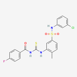 molecular formula C21H17ClFN3O3S2 B12521522 N-((5-(N-(3-Chlorophenyl)sulfamoyl)-2-methylphenyl)carbamothioyl)-4-fluorobenzamide 