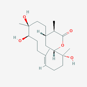 molecular formula C20H34O5 B1252165 (1S,4S,5R,8E,12R,13S,16R)-4,5,12-trihydroxy-4,8,12,16-tetramethyl-14-oxabicyclo[11.3.1]heptadec-8-en-15-one 