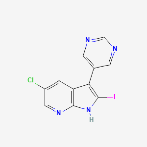 molecular formula C11H6ClIN4 B12521880 1H-Pyrrolo[2,3-b]pyridine, 5-chloro-2-iodo-3-(5-pyrimidinyl)- 