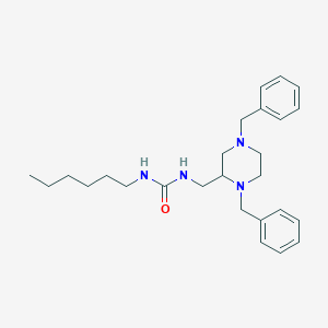 molecular formula C26H38N4O B12521938 Urea, N-[[1,4-bis(phenylmethyl)-2-piperazinyl]methyl]-N'-hexyl- CAS No. 819075-26-8