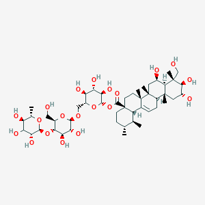 [(2S,3R,4S,5S,6R)-6-[[(2R,3R,4R,5S,6R)-3,4-dihydroxy-6-(hydroxymethyl)-5-[(2S,3R,5R,6S)-3,4,5-trihydroxy-6-methyloxan-2-yl]oxyoxan-2-yl]oxymethyl]-3,4,5-trihydroxyoxan-2-yl] (1S,2R,4aS,6aR,6aR,6bR,8R,8aR,9R,10R,11R,12aR,14bS)-8,10,11-trihydroxy-9-(hydroxymethyl)-1,2,6a,6b,9,12a-hexamethyl-2,3,4,5,6,6a,7,8,8a,10,11,12,13,14b-tetradecahydro-1H-picene-4a-carboxylate