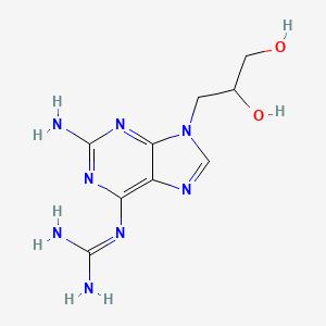 molecular formula C9H14N8O2 B12523155 Guanidine, [2-amino-9-(2,3-dihydroxypropyl)-9H-purin-6-yl]- CAS No. 676324-06-4