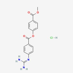molecular formula C16H16ClN3O4 B1252331 Benzoic acid, p-guanidino-, methoxycarbonylphenyl ester, monohydrochloride 