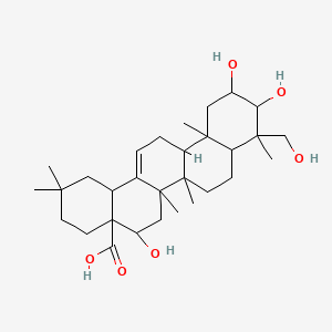 molecular formula C30H48O6 B1252382 5,10,11-Trihydroxy-9-(hydroxymethyl)-2,2,6a,6b,9,12a-hexamethyl-1,3,4,5,6,6a,7,8,8a,10,11,12,13,14b-tetradecahydropicene-4a-carboxylic acid 