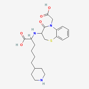 molecular formula C22H31N3O5S B1252392 2-[[5-(Carboxymethyl)-4-oxo-2,3-dihydro-1,5-benzothiazepin-3-yl]amino]-6-piperidin-4-ylhexanoic acid 