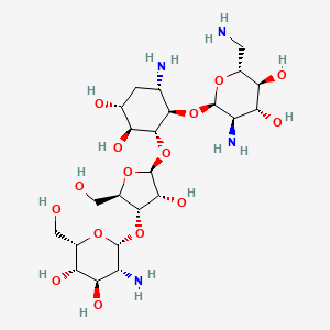 molecular formula C23H44N4O15 B1252438 (2R,3S,4R,5R,6R)-5-amino-6-[(1R,2R,3S,4R,6S)-6-amino-2-[(2S,3R,4S,5R)-4-[(2R,3R,4R,5S,6S)-3-amino-4,5-dihydroxy-6-(hydroxymethyl)oxan-2-yl]oxy-3-hydroxy-5-(hydroxymethyl)oxolan-2-yl]oxy-3,4-dihydroxycyclohexyl]oxy-2-(aminomethyl)oxane-3,4-diol CAS No. 91421-98-6