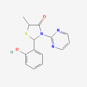 molecular formula C14H13N3O2S B12524509 2-(2-Hydroxyphenyl)-5-methyl-3-(pyrimidin-2-yl)-1,3-thiazolidin-4-one CAS No. 821782-88-1