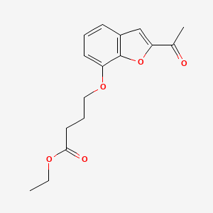 molecular formula C16H18O5 B12524975 Butanoic acid, 4-[(2-acetyl-7-benzofuranyl)oxy]-, ethyl ester CAS No. 803686-20-6