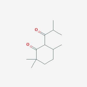 molecular formula C13H22O2 B12525945 Cyclohexanone, 2,2,5-trimethyl-6-(2-methyl-1-oxopropyl)- CAS No. 834900-46-8