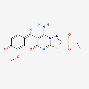 molecular formula C15H14N4O5S2 B1252751 (6E)-2-(ethylsulfonyl)-6-(4-hydroxy-3-methoxybenzylidene)-5-imino-5,6-dihydro-7H-[1,3,4]thiadiazolo[3,2-a]pyrimidin-7-one 