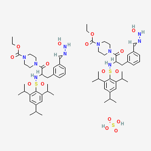 molecular formula C64H96N10O16S3 B12528305 Ethyl 4-[3-[3-[(hydroxyhydrazinylidene)methyl]phenyl]-2-[[2,4,6-tri(propan-2-yl)phenyl]sulfonylamino]propanoyl]piperazine-1-carboxylate;sulfuric acid 