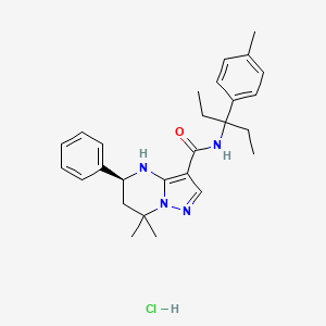 molecular formula C27H35ClN4O B12529645 Pyrazolo[1,5-a]pyrimidine-3-carboxamide,(5S)-N-[1-ethyl-1-(4-methylphenyl)propyl]-4,5,6,7-tetrahydro-7,7-dimethyl-5-phenyl-hydrochloride 