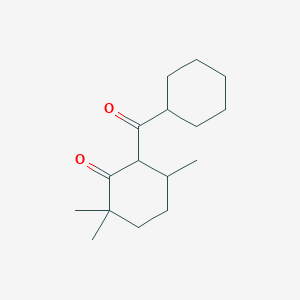 molecular formula C16H26O2 B12530043 Cyclohexanone, 6-(cyclohexylcarbonyl)-2,2,5-trimethyl- CAS No. 834900-56-0