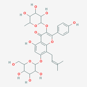 molecular formula C32H38O15 B1253046 5-Hydroxy-2-(4-hydroxyphenyl)-8-(3-methylbut-2-enyl)-7-[3,4,5-trihydroxy-6-(hydroxymethyl)oxan-2-yl]oxy-3-(3,4,5-trihydroxy-6-methyloxan-2-yl)oxychromen-4-one 