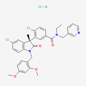molecular formula C33H32Cl3N3O4 B12530827 4-chloro-3-[(3R)-5-chloro-1-[(2,4-dimethoxyphenyl)methyl]-3-methyl-2-oxoindol-3-yl]-N-ethyl-N-(pyridin-3-ylmethyl)benzamide;hydrochloride CAS No. 700875-84-9
