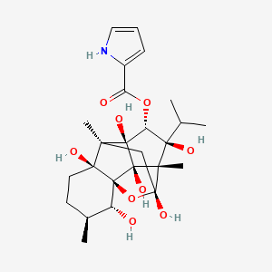 molecular formula C25H35NO9 B1253163 [(1S,2R,3S,6S,7S,9R,10S,11S,12R,13S,14R)-2,6,9,11,13,14-hexahydroxy-3,7,10-trimethyl-11-propan-2-yl-15-oxapentacyclo[7.5.1.01,6.07,13.010,14]pentadecan-12-yl] 1H-pyrrole-2-carboxylate 