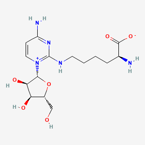 2-{[(5S)-5-amino-5-carboxylatopentyl]amino}-6-imino-3-(beta-D-ribofuranosyl)-3,6-dihydropyrimidin-1-ium