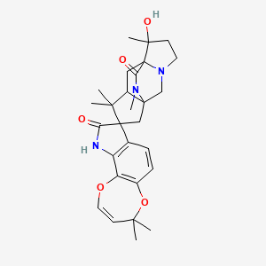 molecular formula C28H35N3O5 B1253216 6'-hydroxy-4,4,6',10',10',13'-hexamethylspiro[10H-[1,4]dioxepino[2,3-g]indole-8,11'-3,13-diazatetracyclo[5.5.2.01,9.03,7]tetradecane]-9,14'-dione 