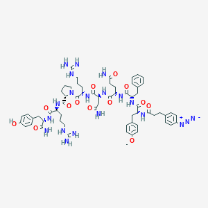 molecular formula C63H84N20O13 B125324 deamino-Phe(4-N3)-D-Tyr(Me)-Phe-Gln-Asn-Arg-Pro-Arg-Tyr-NH2 CAS No. 157702-46-0