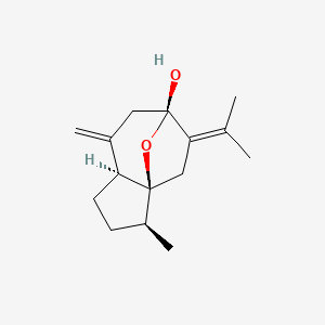molecular formula C15H22O2 B1253251 2-Methyl-6-methylidene-9-(propan-2-ylidene)-11-oxatricyclo[6.2.1.0^{1,5}]undecan-8-ol CAS No. 24063-71-6