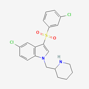 molecular formula C20H20Cl2N2O2S B12532706 1H-Indole, 5-chloro-3-[(3-chlorophenyl)sulfonyl]-1-(2-piperidinylmethyl)- CAS No. 651335-04-5