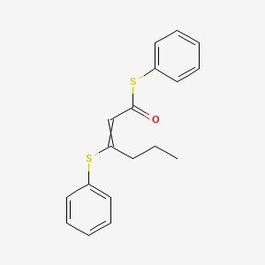 molecular formula C18H18OS2 B12532882 S-Phenyl 3-(phenylsulfanyl)hex-2-enethioate CAS No. 845618-87-3