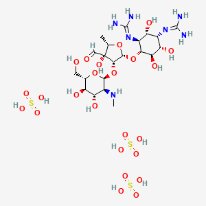 2-[(1S,2R,3S,4R,5R,6S)-3-(diaminomethylideneamino)-4-[(2S,3R,4R,5S)-3-[(2S,3S,4S,5R,6S)-4,5-dihydroxy-6-(hydroxymethyl)-3-(methylamino)oxan-2-yl]oxy-4-formyl-4-hydroxy-5-methyloxolan-2-yl]oxy-2,5,6-trihydroxycyclohexyl]guanidine;sulfuric acid