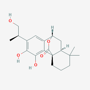 molecular formula C20H26O5 B1253395 (1R,8S,10S)-3,4-dihydroxy-5-[(2R)-1-hydroxypropan-2-yl]-11,11-dimethyl-16-oxatetracyclo[6.6.2.01,10.02,7]hexadeca-2,4,6-trien-15-one 
