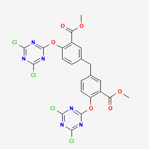 molecular formula C23H14Cl4N6O6 B12533950 Methyl 2-[(4,6-dichloro-1,3,5-triazin-2-yl)oxy]-5-[[4-[(4,6-dichloro-1,3,5-triazin-2-yl)oxy]-3-methoxycarbonylphenyl]methyl]benzoate 