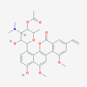 molecular formula C31H33NO9 B1253403 [4-(Dimethylamino)-6-(8-ethenyl-1-hydroxy-10,12-dimethoxy-6-oxonaphtho[1,2-c]isochromen-4-yl)-5-hydroxy-2-methyloxan-3-yl] acetate 