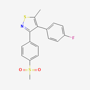 molecular formula C17H14FNO2S2 B12535928 Isothiazole, 4-(4-fluorophenyl)-5-methyl-3-[4-(methylsulfonyl)phenyl]- CAS No. 679785-58-1