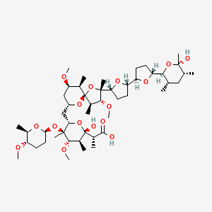 molecular formula C48H82O16 B1253675 (2R)-2-[(2S,3S,4S,5S,6S)-2-hydroxy-6-[[(2R,3R,4R,5S,6R,7R,9S)-2-[(2R,5S)-5-[(2R,5R)-5-[(2S,3S,5R,6S)-6-hydroxy-3,5,6-trimethyloxan-2-yl]oxolan-2-yl]oxolan-2-yl]-3,7-dimethoxy-2,4,6-trimethyl-1,10-dioxaspiro[4.5]decan-9-yl]methyl]-4-methoxy-5-[(2S,5S,6R)-5-methoxy-6-methyloxan-2-yl]oxy-3,5-dimethyloxan-2-yl]propanoic acid 
