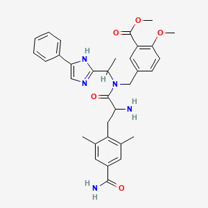 molecular formula C33H37N5O5 B12538039 Benzoic acid, 5-[[[(2S)-2-amino-3-[4-(aminocarbonyl)-2,6-dimethylphenyl]-1-oxopropyl][(1S)-1-(5-phenyl-1H-imidazol-2-yl)ethyl]amino]methyl]-2-methoxy-, methyl ester 