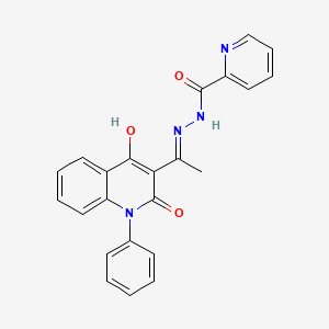 molecular formula C23H18N4O3 B12538823 N-[(E)-1-(4-hydroxy-2-oxo-1-phenylquinolin-3-yl)ethylideneamino]pyridine-2-carboxamide 