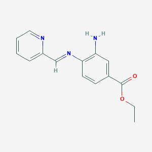 molecular formula C15H15N3O2 B12540239 Ethyl 3-amino-4-{(E)-[(pyridin-2-yl)methylidene]amino}benzoate CAS No. 143129-25-3