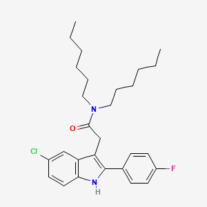 molecular formula C28H36ClFN2O B12542490 2-[5-Chloro-2-(4-fluorophenyl)-1H-indol-3-YL]-N,N-dihexylacetamide CAS No. 142720-25-0