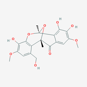 molecular formula C20H20O9 B1254276 (1S,9S)-6,11,12-trihydroxy-3-(hydroxymethyl)-5,13-dimethoxy-1,9-dimethyl-8,17-dioxatetracyclo[7.7.1.02,7.010,15]heptadeca-2(7),3,5,10,12,14-hexaen-16-one 