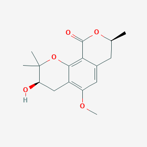 molecular formula C16H20O5 B1254353 (3R,8S)-3-hydroxy-5-methoxy-2,2,8-trimethyl-3,4,7,8-tetrahydropyrano[4,3-h]chromen-10-one 