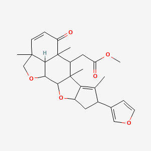 molecular formula C27H32O6 B1254422 Methyl 2-[6-(furan-3-yl)-7,9,11,15-tetramethyl-12-oxo-3,17-dioxapentacyclo[9.6.1.02,9.04,8.015,18]octadeca-7,13-dien-10-yl]acetate 