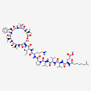 (4R)-5-[[(2S)-1-[[(2S)-1-[[(2S)-1-[(2R)-2-[[(2S)-5-amino-1-[[(2R,3S)-1-[[(3S,6Z,9S,12S,15S,18R,19R)-9-benzyl-6-ethylidene-19-methyl-2,5,8,11,14,17-hexaoxo-3,12,15-tri(propan-2-yl)-1-oxa-4,7,10,13,16-pentazacyclononadec-18-yl]amino]-3-methyl-1-oxopentan-2-yl]amino]-1-oxopentan-2-yl]carbamoyl]pyrrolidin-1-yl]-3-methyl-1-oxobutan-2-yl]amino]-3-methyl-1-oxobutan-2-yl]amino]-3-methyl-1-oxobutan-2-yl]amino]-4-(7-methyloctanoylamino)-5-oxopentanoic acid